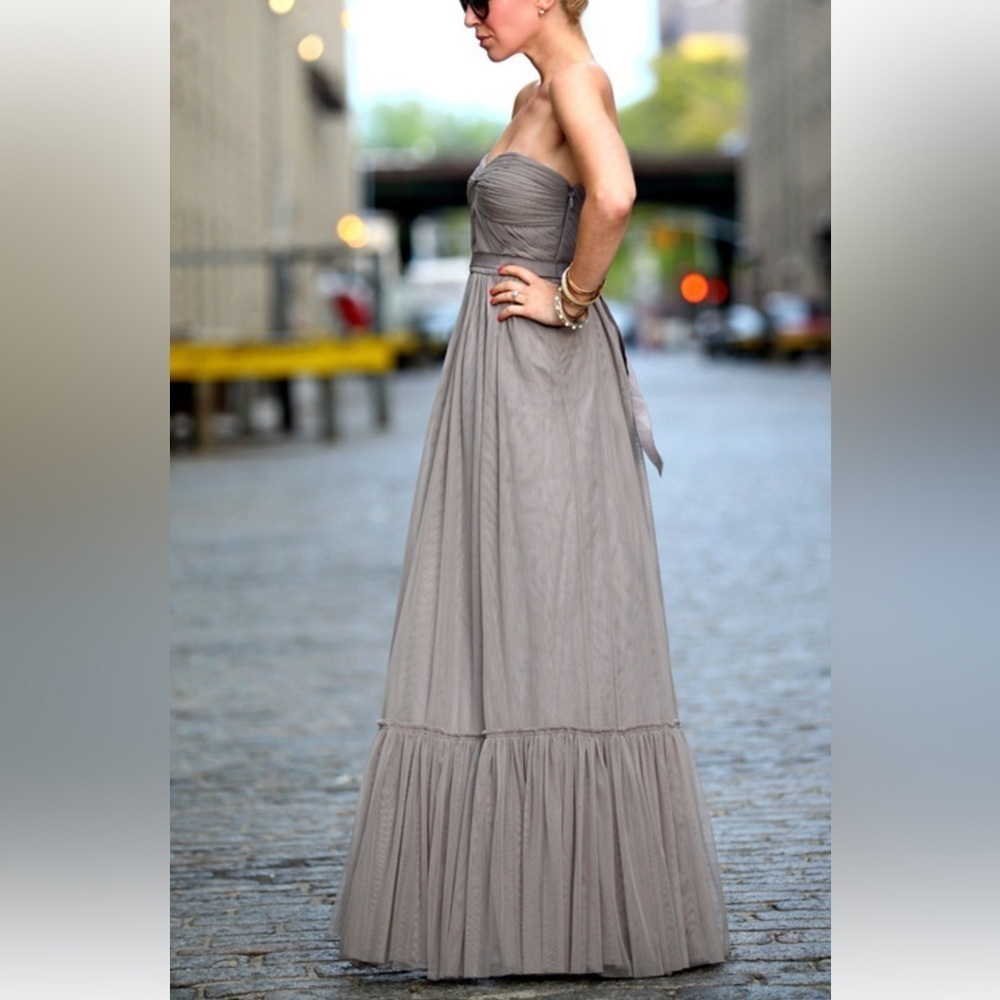 Va Et Vien Gray Tulle Strapless Long Maxi Dress Gown Size 0